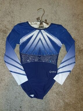 "Quatro"  Navy & White Rhinestone Gymnastics Leotard Size: ASM